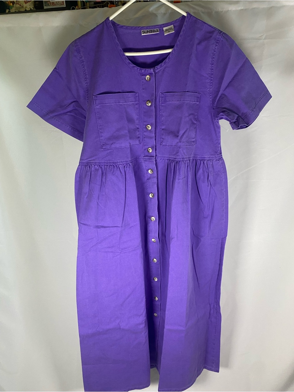 Sunbelt Purple Button-Down Midi Dress with Patch Pockets